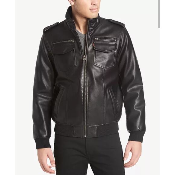 NWT Levi's Men's Sherpa Lined Faux Leather Aviator Bomber - Picture 9 of 16